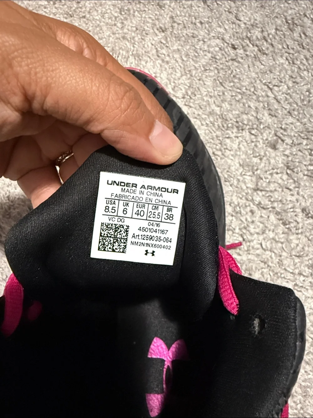 Under Armour Women's Black with Hot Pink Mid-Top Athletic Sneakers
